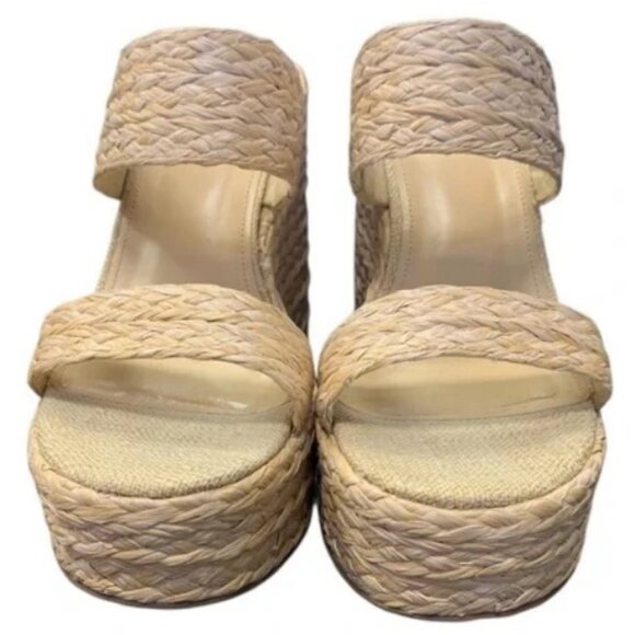 LARROUDE Pamela Wedge Natural Raffia Cushioned Slip-On Sandal Size 7 fits larger - Picture 5 of 11